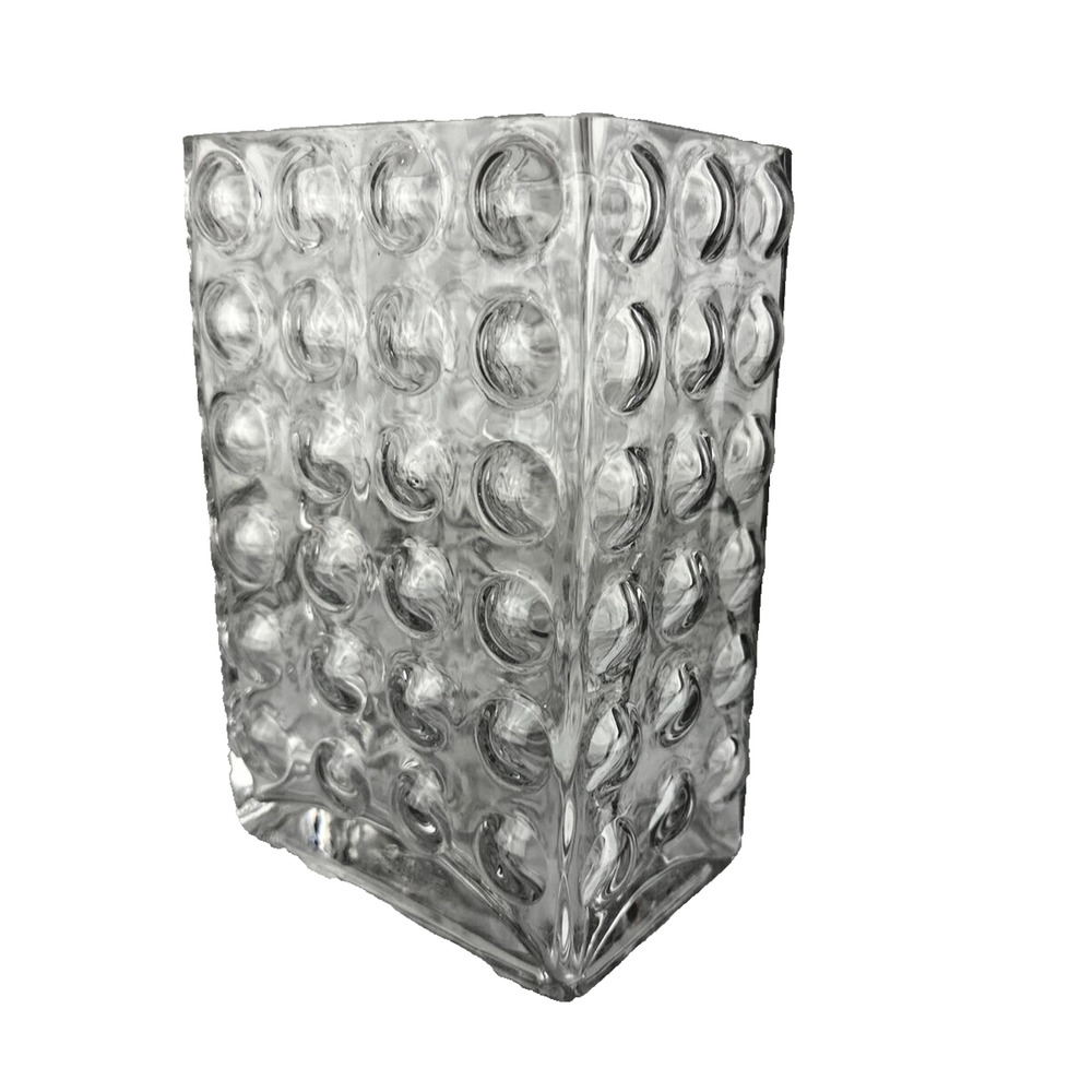 Vintage Blown Bubble Art Glass Vessel Mid Century Modern Vase Clear Rectangular‎